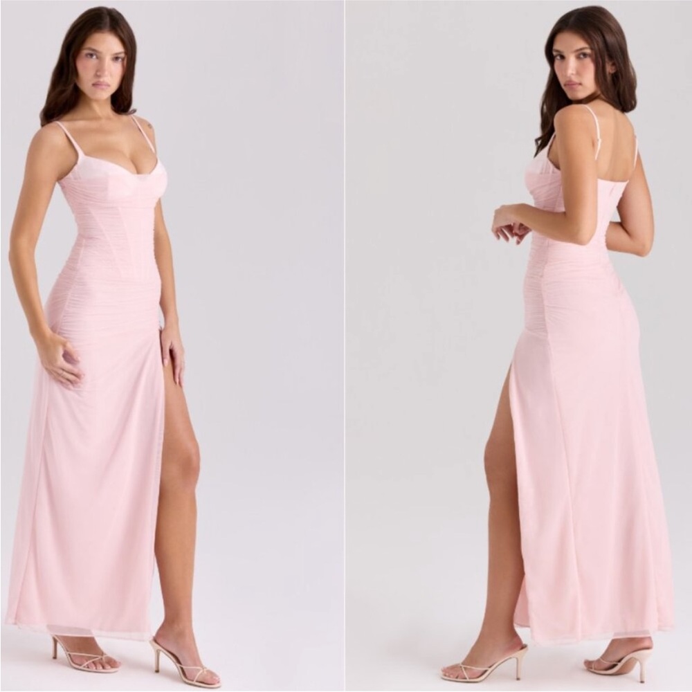 House Of CB Pink Lini Corset-Bodice Stretch-Mesh Maxi Dress - Picture 3 of 7